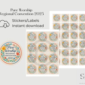 Pure Worship Convention 2025 Printable Stickers, Instant Digital Download - x24 square or round on A4