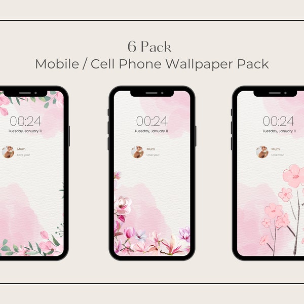 Pink Floral Phone Wallpaper Background - Instant Digital Download, For all phone types, Pretty in Pink Set of 6, Pink Aesthetic Backgrounds