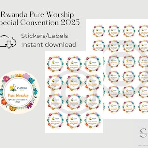 Ruanda, Kigali, Convención Especial de los TJ 2025. Pegatinas imprimibles, descarga digital instantánea (12 y 24 unidades en tamaño A4) y diseño de pegatinas individuales.