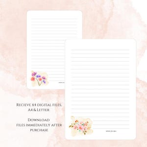 JW Letter Writing Stationary Paper - A4, Letter Digital Files of x2 Floral Themed - Printable Digital Files