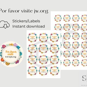 Por favor, visite jw.org Adesivos e etiquetas para envelopes - Design floral - Escrita de cartas JW - Imprimíveis JW - Papelaria do Ministério JW em espanhol