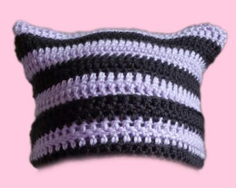 Custom Colour Striped Cat Ear Beanie