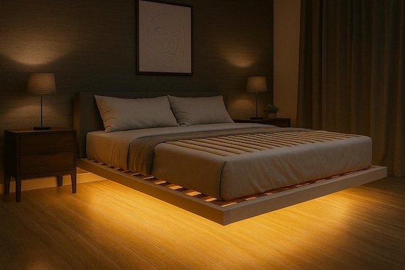 Floating Bed Frame Plans - DIY King Queen Full Size - Woodworking Project (Digital Plans)