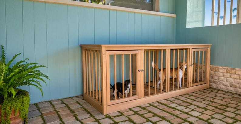 Image showcasing Double Dog Crate Furniture Plan: DIY Wood Kennel (digital Download) - Etsy