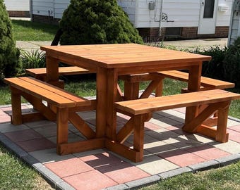 Square Picnic Table Plans: DIY Outdoor Dining Table with Bench (PDF Download)