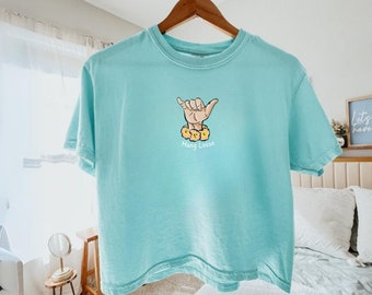 Hang Loose Tshirt | Surfing Shirt Beach Bum Boxy Cropped Summer Shirt Ocean Comfort Colors Women's Shirts Oversized T-shirt T Shirt Summer