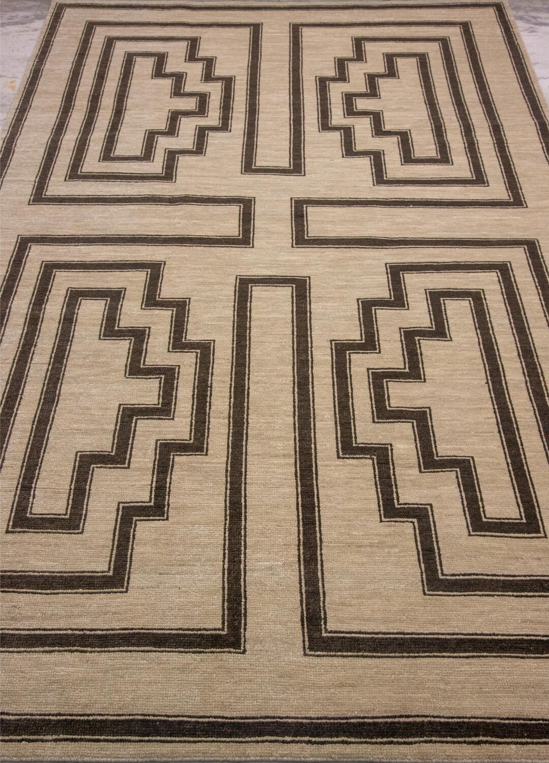 Hand Knotted Wool Rug Beige & Brown Geometric Tribal Design - Etsy