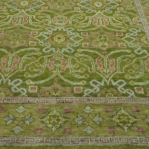 Hand Knotted Green Persian Soft Wool Rug, Traditional Custom Made Area Rug for Living Room Decor