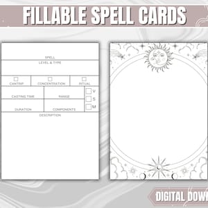 Cartas de hechizos DND VERSIÓN EN INGLÉS / Cartas de hechizos rellenables en formato PDF en blanco de Dungeons and Dragons 5.ª Edición / Regalos DND para DM y jugadores /