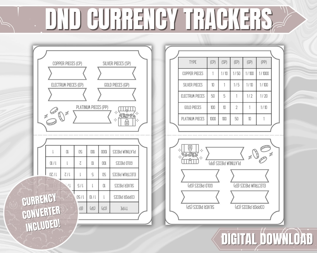 Dungeons and Dragons 5th Edition PDF Money and Currency Trackers With