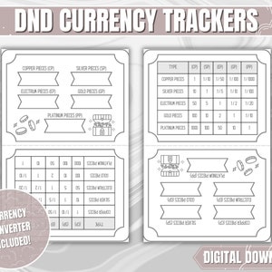 Aide pour la monnaie et l'inventaire du MDN | Donjons et Dragons 5e édition PDF de suivi de l'argent et des devises avec convertisseur de devises | Cadeau du MDN |