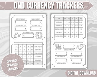 DND Currency and Inventory Aid | Dungeons and Dragons 5th Edition PDF Money and Currency Trackers with Currency Converter | DND Gift |