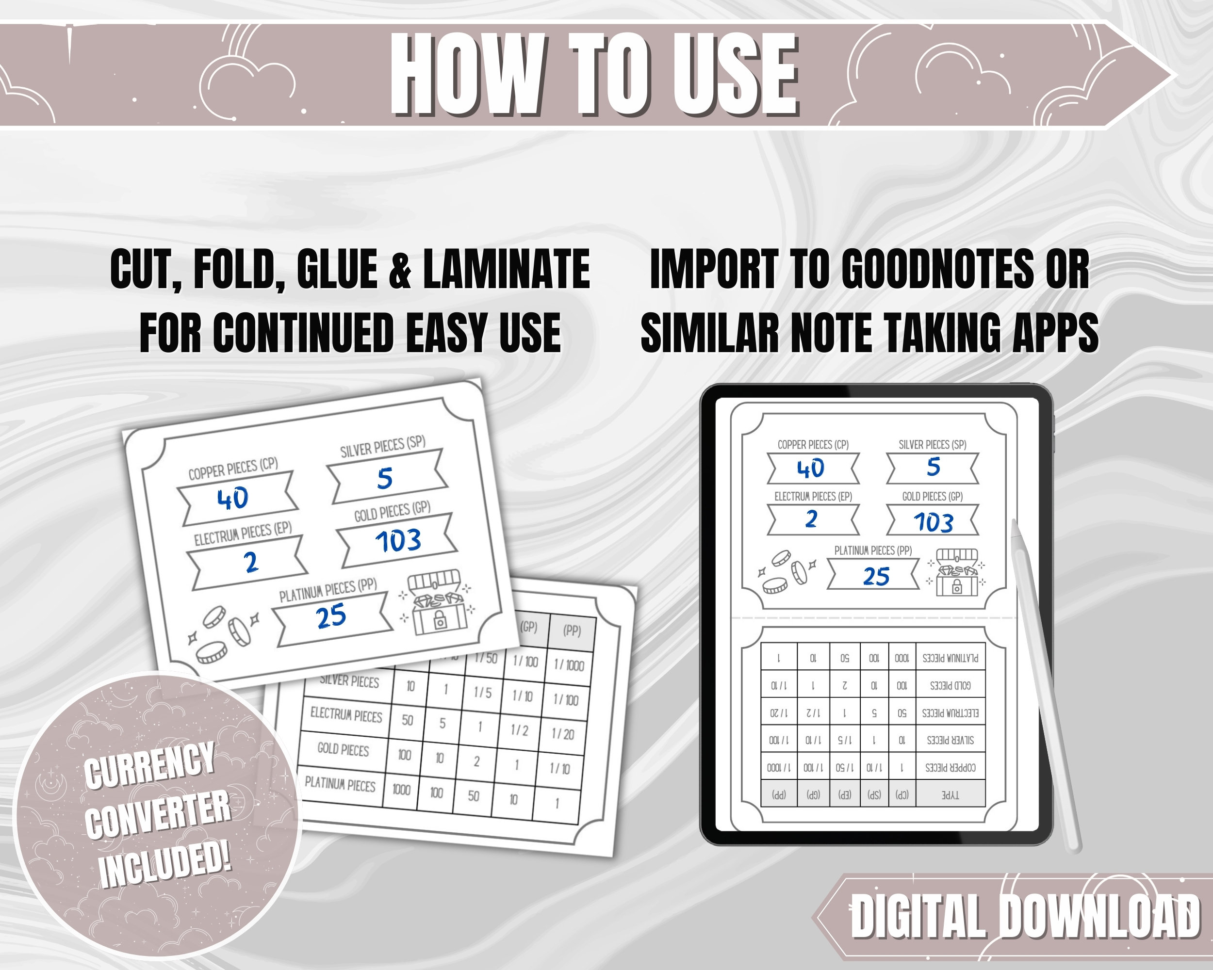 DND 5e Digital Money and Currency Tracker With Currency Converter