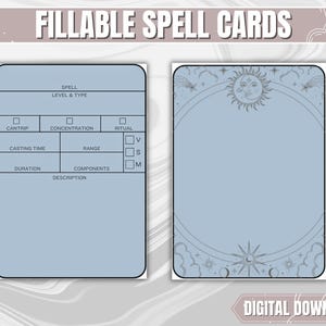 Cartas de hechizos DND azules VERSIÓN EN INGLÉS / Cartas de hechizos rellenables en formato PDF en blanco de Dungeons and Dragons 5.ª edición / Regalos DND para DM y jugadores /