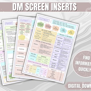 Inserciones de pantalla de DM de Dungeons and Dragons imprimibles para 5e / A4 y carta de EE. UU. / Herramientas de DM y jugador de Dnd / Regalo imprimible de Dnd /