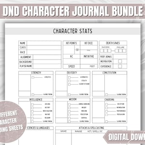 DND 5e Character Journal Bundle | Dungeons and Dragons 5th Edition Practical & Minimalist PDF Fillable | Dnd Gifts for DM and Players |