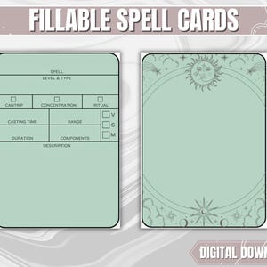 Cartas de hechizos Aqua DND VERSIÓN EN INGLÉS / Cartas de hechizos rellenables en PDF en blanco de Dungeons and Dragons 5.ª edición / Regalos DND para DM y jugadores /