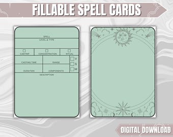 Cartas de hechizos Aqua DND VERSIÓN EN INGLÉS / Cartas de hechizos rellenables en PDF en blanco de Dungeons and Dragons 5.ª edición / Regalos DND para DM y jugadores /