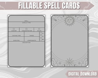 Gray DND Spell Cards ENGLISH VERSION | Dungeons and Dragons 5th Edition Blank Pdf Fillable Spell Cards | Dnd Gifts for DMs and Players |
