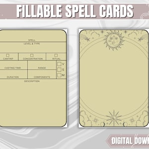 Cream DND Spell Cards ENGLISH VERSION | Dungeons and Dragons 5th Edition Blank Pdf Fillable Spell Cards | Dnd Gifts for DMs and Players |