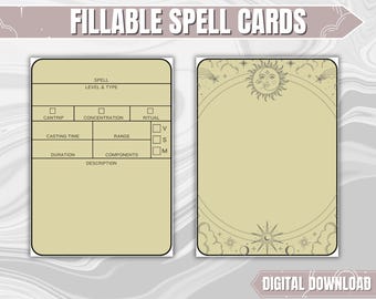 Cream DND Spell Cards ENGLISH VERSION | Dungeons and Dragons 5th Edition Blank Pdf Fillable Spell Cards | Dnd Gifts for DMs and Players |
