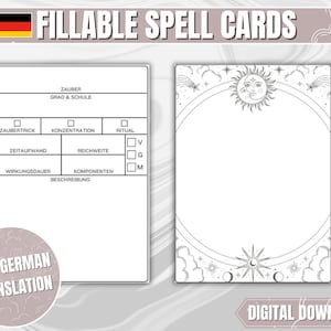 DND Zauberkarten DEUTSCHE VERSION | Dungeons and Dragons 5th Edition leere Pdf ausfüllbare Zauberkarten | D&D Geschenke für DMs und Spieler |