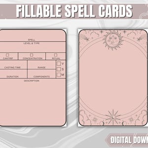 Cartas de hechizos DND rosas VERSIÓN EN INGLÉS / Cartas de hechizos rellenables en PDF en blanco de Dungeons and Dragons 5.ª edición / Regalos DND para DM y jugadores /