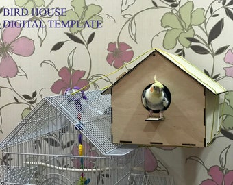 Plywood birdhouse cnc model, Vector bird house svg files, Wooden outdoor garden birdhouse patterns, Nesting box for birds, dxf ai cdr plans
