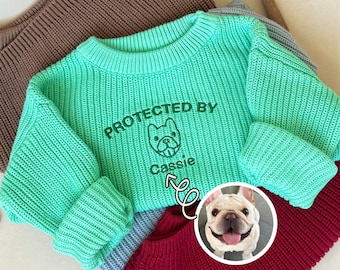 Custom Baby Sweater With Pet Line Drawing, Embroidery Oversized Cotton Newborn Sweater, Toddler Gift