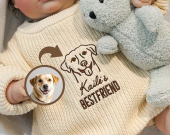 Custom Pet Portrait Baby Sweater, Organic Cotton Knit Sweater