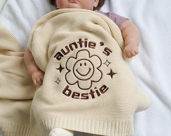 Baby Blanket with Embroidery Auntie&#39;s Bestie, Custom Sunflower Baby Blanket, Gift from Aunt, Baby Shower Gift, Newborn Gift, Toddler Gift