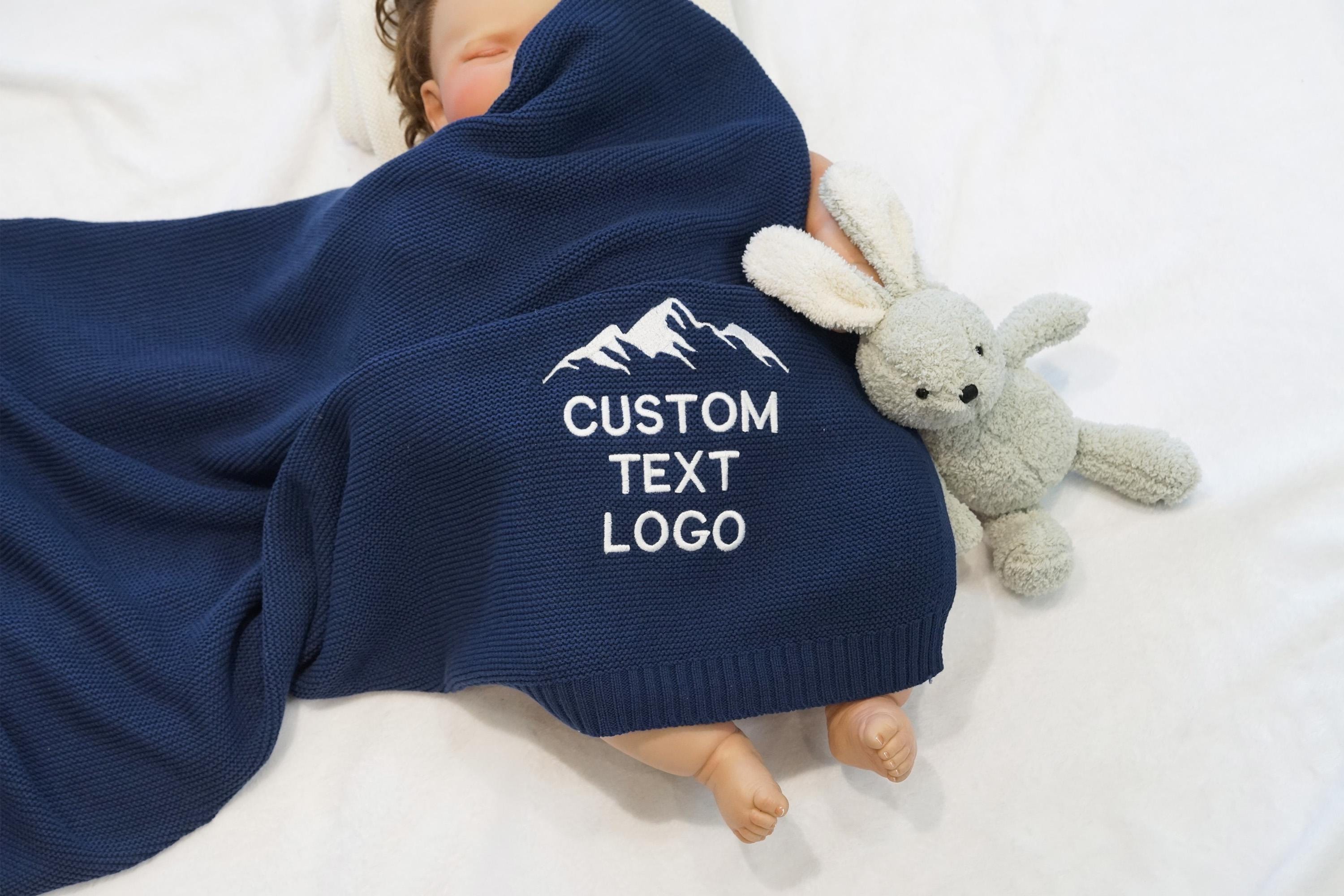 Custom Text Logo Baby Blanket, Personalized Name Cotton Baby Blanket, 40x30 inches Blanket, Baby Shower Gift, Newborn Gift
