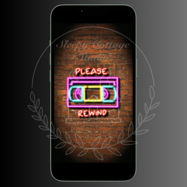 Neon sign Gen X VHS video tape phone wallpaper digital download