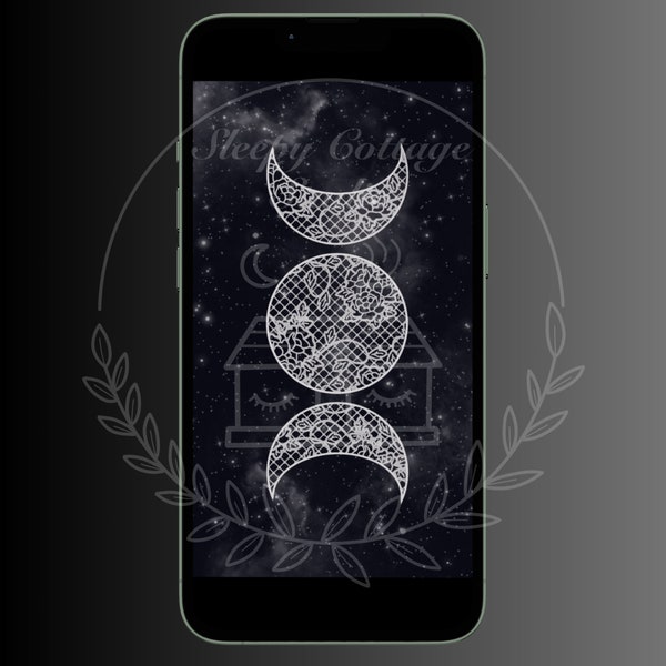 Aesthetic night Sky lace triple moon goddess phone wallpaper digital download