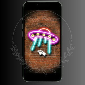 Neon Leuchtreklame Retro Alien UFO Handy Wallpaper digitaler Download