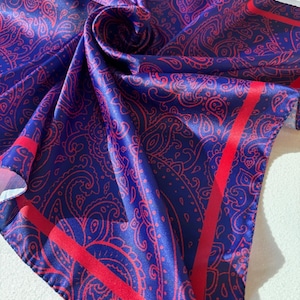 Purple Paisley Silk Satin Scarf: Women&#39;s Neckerchief Bandana