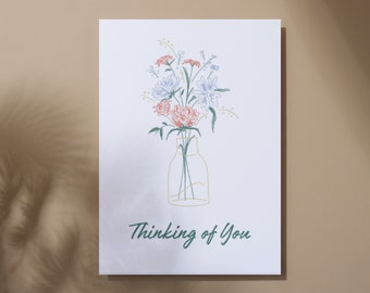 Printable Flowers Thinking Of You Greeting Card, Instant Digital Download PDF, Condolences Card, Blank Greeting Card, Print at Home