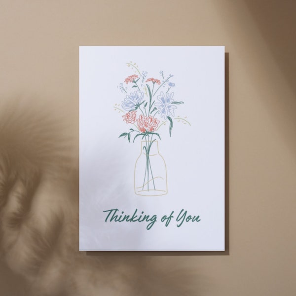 Printable Flowers Thinking Of You Greeting Card, Instant Digital Download PDF, Condolences Card, Blank Greeting Card, Print at Home