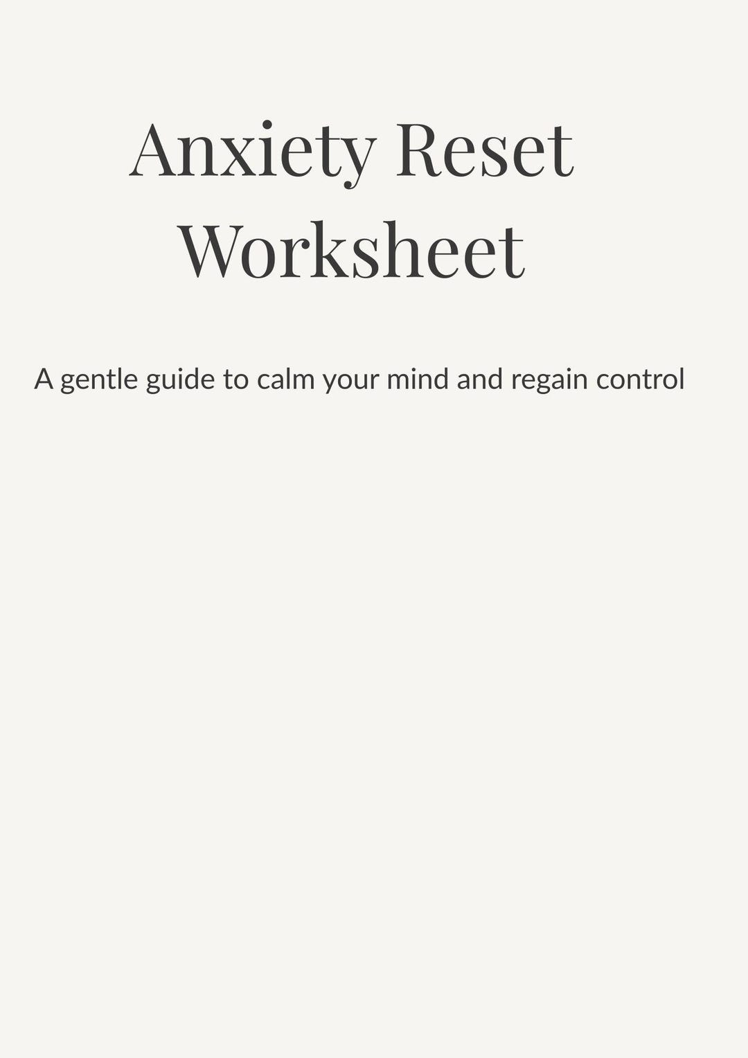 Anxiety Reset Worksheet – Printable Mental Health Journal (PDF Download ...