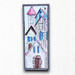 Gemälde mit Dorfhäusern, aus Keramik auf Lavastein vom Ätna, handgefertigt, ohne Rahmen, Geschenkidee zum Geburtstag