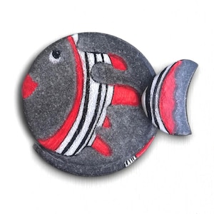 Ceramic fish artwork in Etna lava stone, modern wavy lines and strips decor, gift for newly married couple