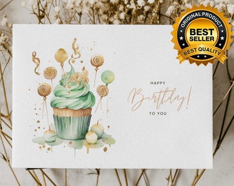 Happy Birthday Card . DIGITAL Download . Printable Birthday Card Featuring Colorful Cupcake . Printable Happy Birthday Card . Printable Card