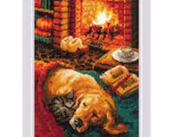 Dog by the fireplace/ Cross stitch pattern/ Dogs/ XSD/ PDF/ Embroidery pattern/ Simple pattern/ Christmas tree/ New Year/Original gift for a needlewoman