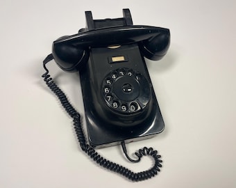 Teléfono clásico de baquelita negra de los años 70, teléfono de escritorio analógico minimalista negro mate, llamativo teléfono fijo para escritorio