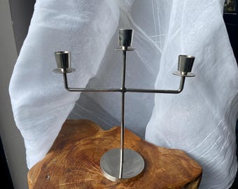 Vintage Stainless Steel Candlestick holder, For 3 Standard Candles, A Classic and Timeless Design, Minimalistic Polished
