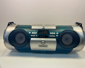 JVC RV-B550BU Boombox Active Hyper Bass Bleu avec lumières/Rare, Années 90