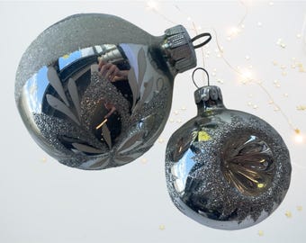 Lote de adornos navideños alemanes icónicos vintage de los años 50, adornos para árbol de Navidad con diseño de vidrio pintado a mano, con reflejos y destellos
