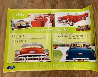 Póster del Chevrolet Bel Air de 1954 de United Cardealers, impresión retro en verde, 84 x 59 cm / 33 x 23 pulgadas