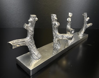 Stainless Steel Textured Tree Trunks Sculpture, Abstract Contemporary Desk or Shelf Decoration, Sophisticated Decor Accent