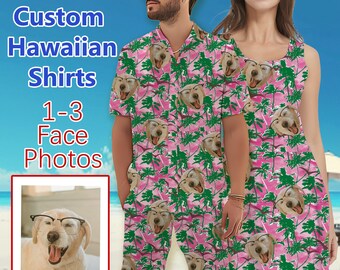 Custom Hawaiian Face Shirt Dress, Personalized Couples Matching Outfit for Holiday, Hawaiian Set for Bachelor Party, Custom Tropical Shirt